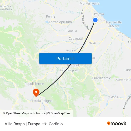 Villa Raspa | Europa to Corfinio map