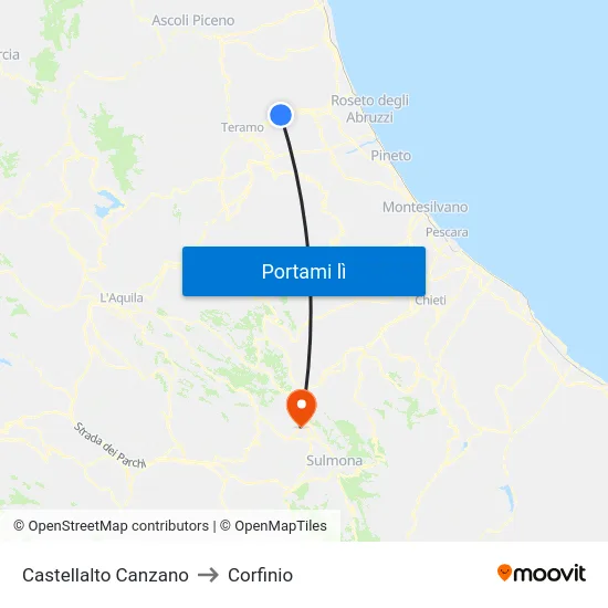 Castellalto Canzano to Corfinio map