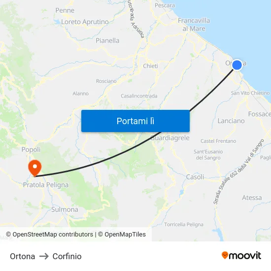 Ortona to Corfinio map