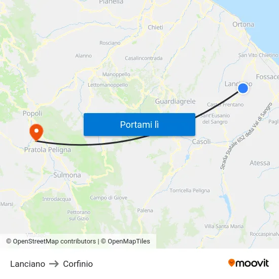 Lanciano to Corfinio map