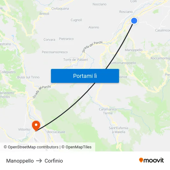 Manoppello to Corfinio map