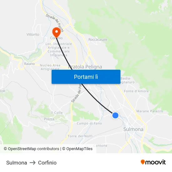 Sulmona to Corfinio map