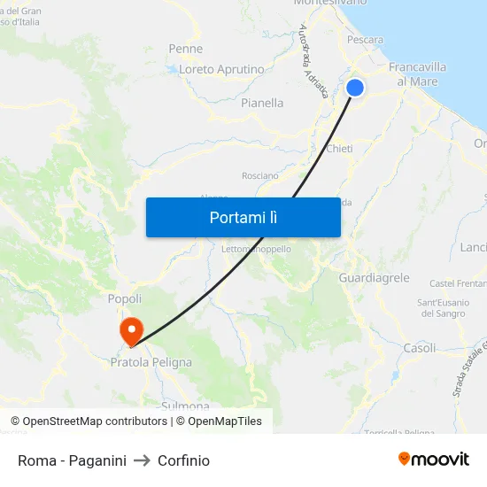 Roma - Paganini to Corfinio map