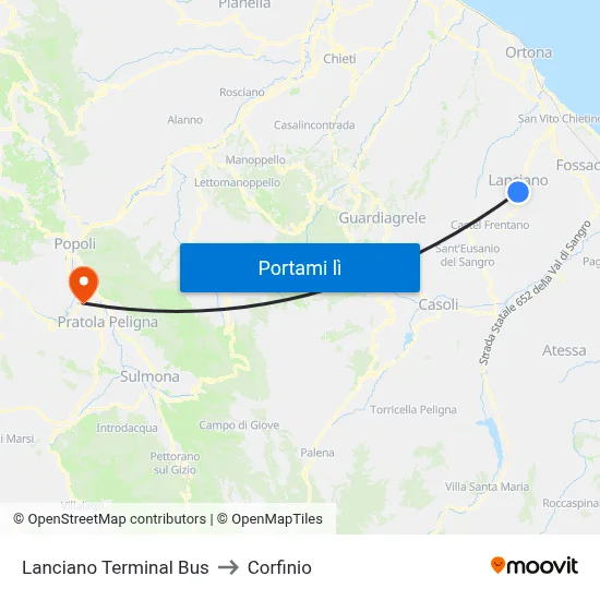 Lanciano Terminal Bus to Corfinio map