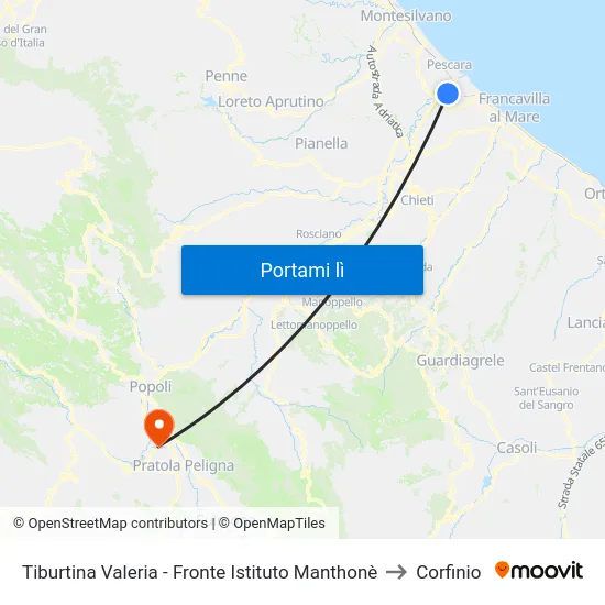 Tiburtina Valeria - Fronte Istituto Manthonè to Corfinio map