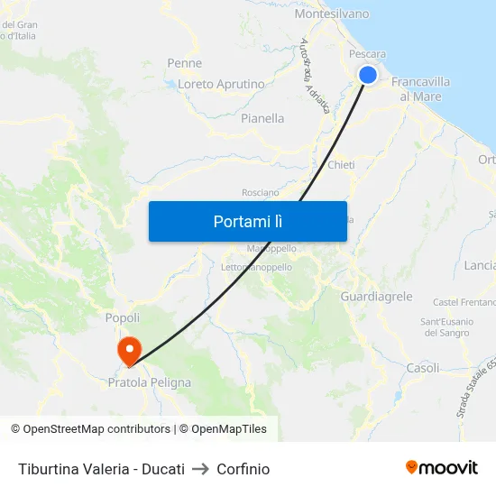 Tiburtina Valeria - Ducati to Corfinio map