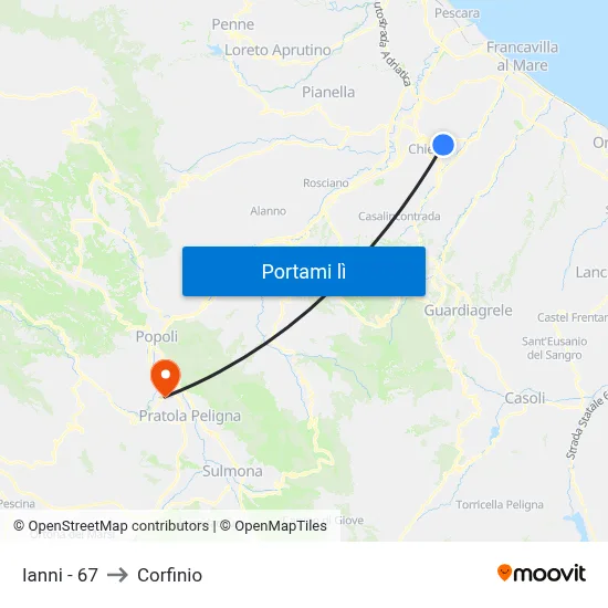 Ianni - 67 to Corfinio map