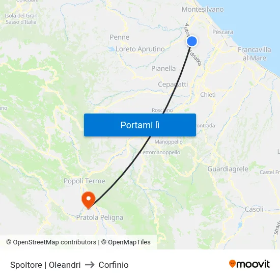 Spoltore | Oleandri to Corfinio map