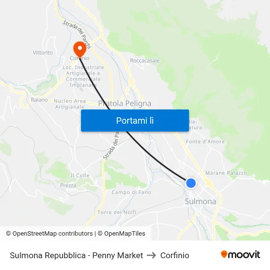 Sulmona Repubblica - Penny Market to Corfinio map