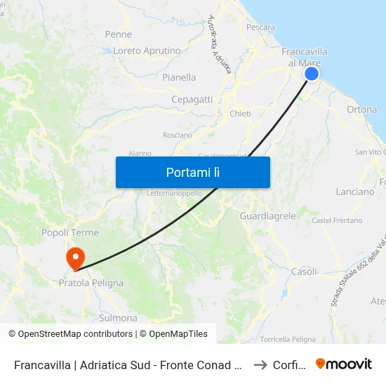 Francavilla | Adriatica Sud - Fronte Conad Magorà to Corfinio map