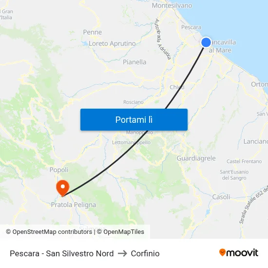 Pescara - San Silvestro Nord to Corfinio map