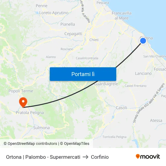 Ortona | Palombo - Supermercati to Corfinio map