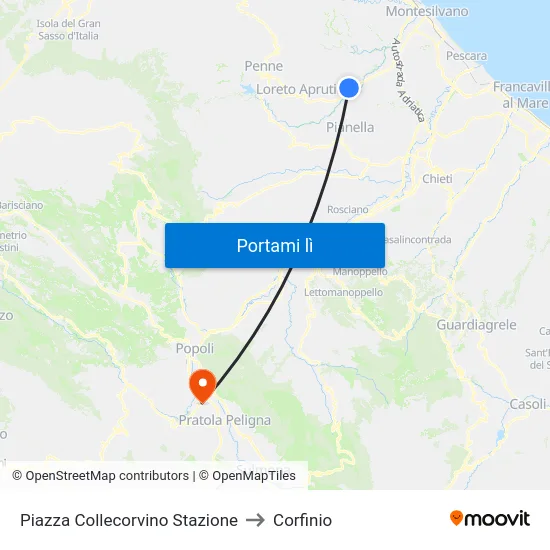 Piazza Collecorvino Stazione to Corfinio map