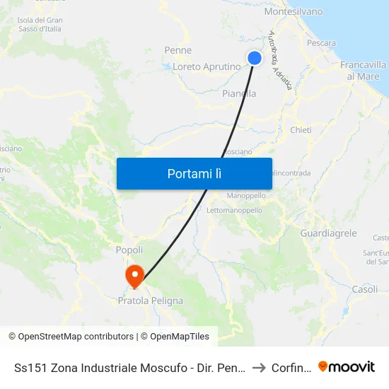 Ss151 Zona Industriale Moscufo - Dir. Penne to Corfinio map