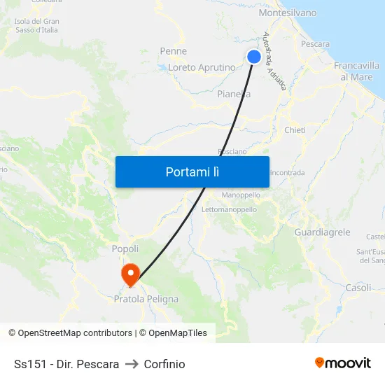 Ss151 - Dir. Pescara to Corfinio map