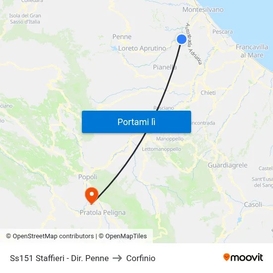 Ss151 Staffieri - Dir. Penne to Corfinio map