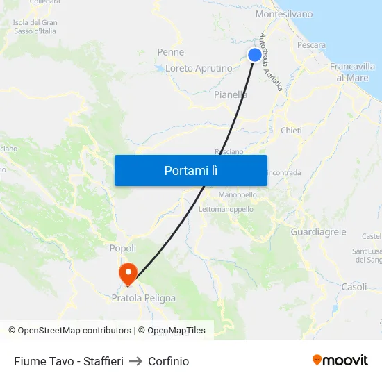 Fiume Tavo - Staffieri to Corfinio map