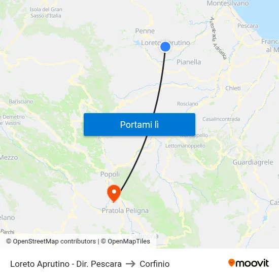 Loreto Aprutino - Dir. Pescara to Corfinio map