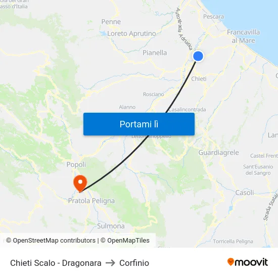 Chieti Scalo - Dragonara to Corfinio map