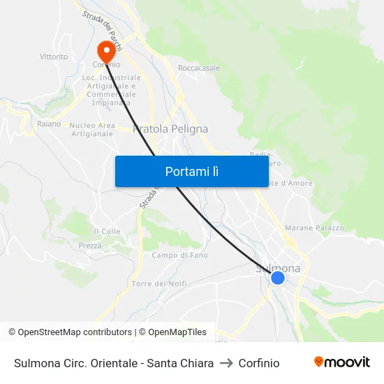 Sulmona Circ. Orientale - Santa Chiara to Corfinio map