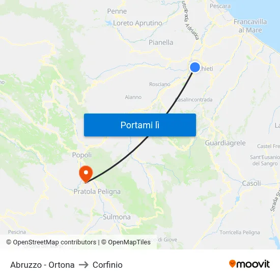 Abruzzo - Ortona to Corfinio map