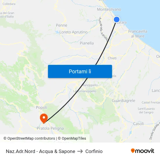 Naz.Adr.Nord - Acqua & Sapone to Corfinio map