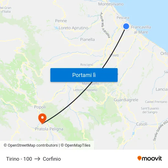 Tirino - 100 to Corfinio map