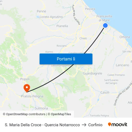 S. Maria Della Croce - Quercia Notarrocco to Corfinio map