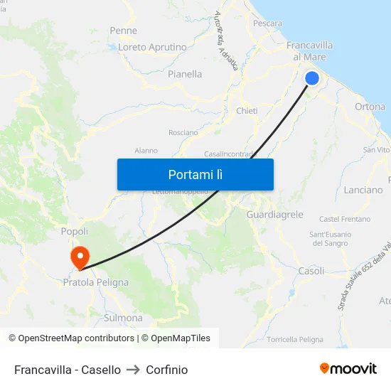 Francavilla - Casello to Corfinio map