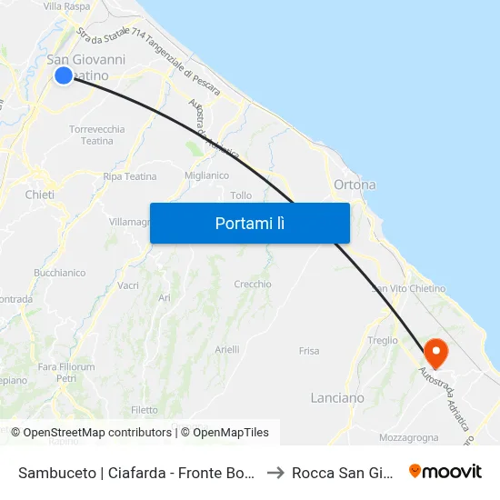Sambuceto | Ciafarda - Fronte Bocciodromo to Rocca San Giovanni map