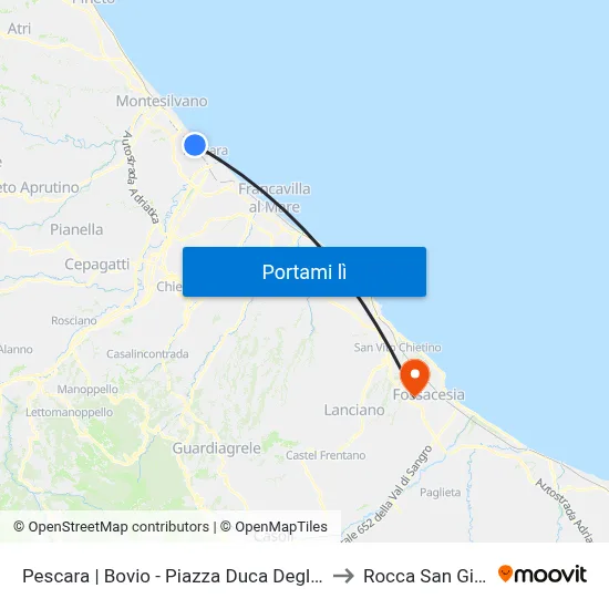 Pescara | Bovio - Piazza Duca Degli Abruzzi Sud to Rocca San Giovanni map