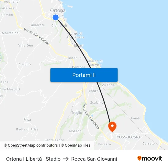 Ortona | Libertà - Stadio to Rocca San Giovanni map