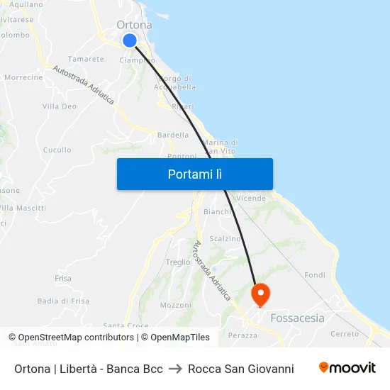 Ortona | Libertà - Banca Bcc to Rocca San Giovanni map