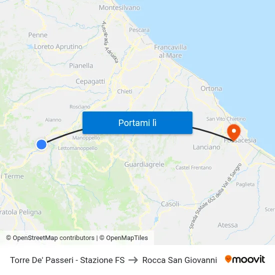 Torre De' Passeri - Stazione FS to Rocca San Giovanni map