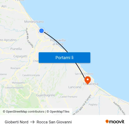 Gioberti Nord to Rocca San Giovanni map
