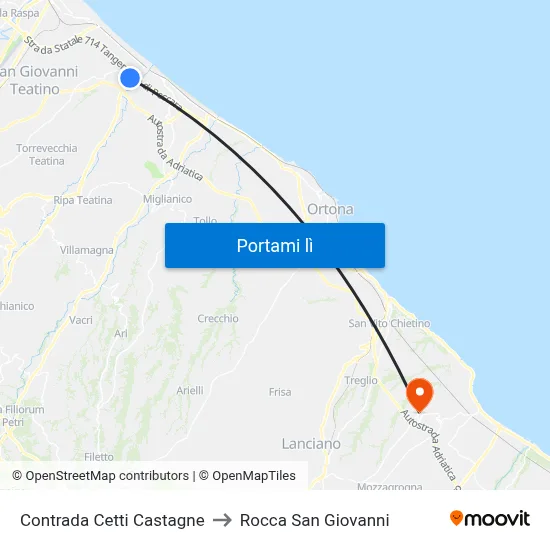 Contrada Cetti Castagne to Rocca San Giovanni map