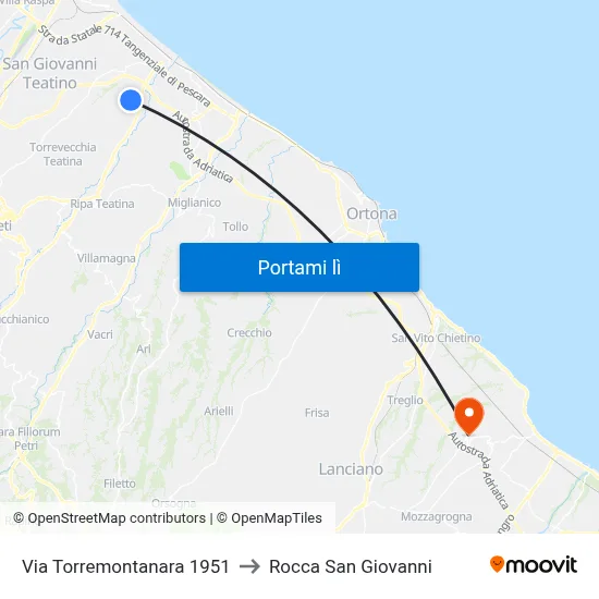 Via Torremontanara 1951 to Rocca San Giovanni map