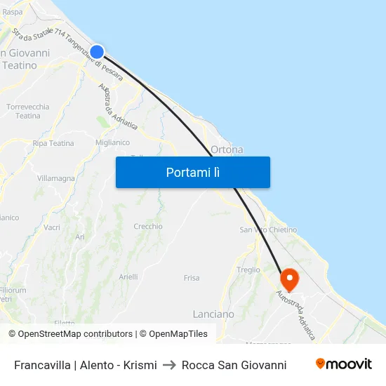 Francavilla | Alento - Krismi to Rocca San Giovanni map