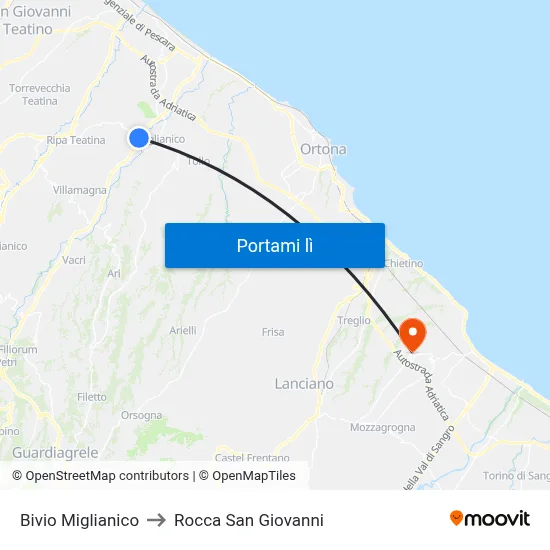 Bivio Miglianico to Rocca San Giovanni map
