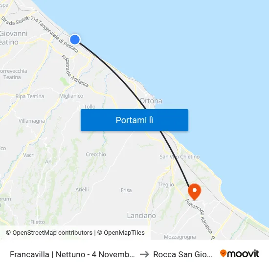 Francavilla | Nettuno - 4 Novembre Nord to Rocca San Giovanni map