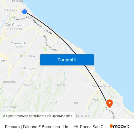 Pescara | Falcone E Borsellino - Università Ovest to Rocca San Giovanni map