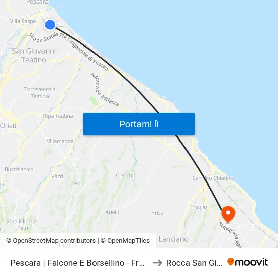 Pescara | Falcone E Borsellino - Fronte Tribunale to Rocca San Giovanni map