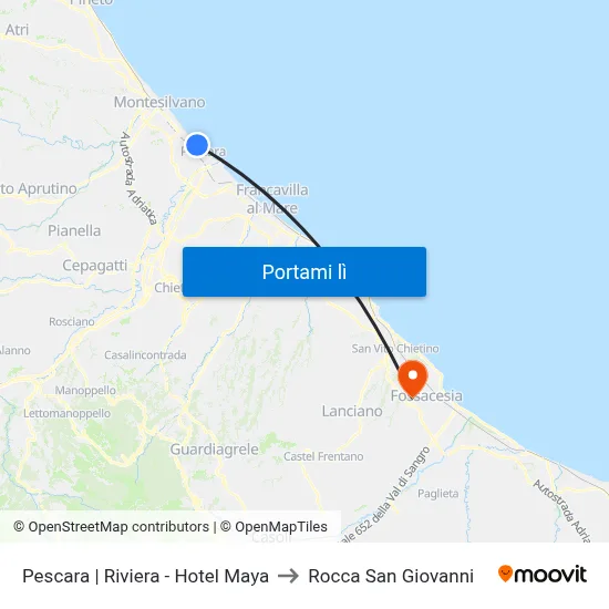 Pescara | Riviera - Hotel Maya to Rocca San Giovanni map