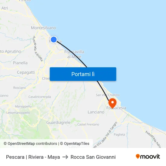 Pescara | Riviera - Maya to Rocca San Giovanni map