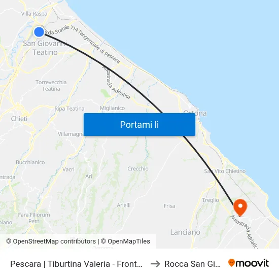 Pescara | Tiburtina Valeria - Fronte Centrotubi to Rocca San Giovanni map