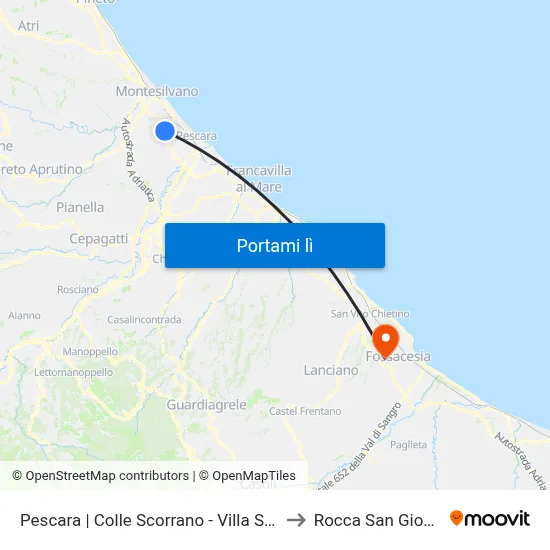 Pescara | Colle Scorrano - Villa Scorrano to Rocca San Giovanni map