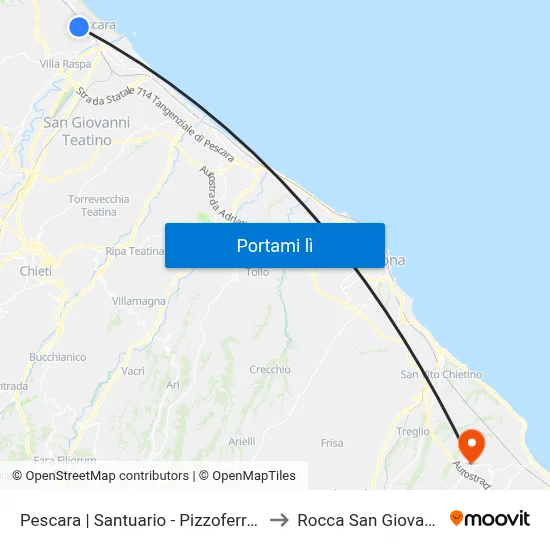 Pescara | Santuario - Pizzoferrato to Rocca San Giovanni map