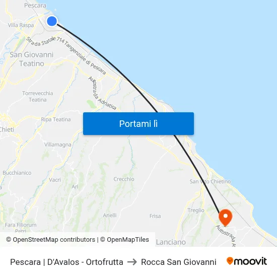 Pescara | D'Avalos - Ortofrutta to Rocca San Giovanni map