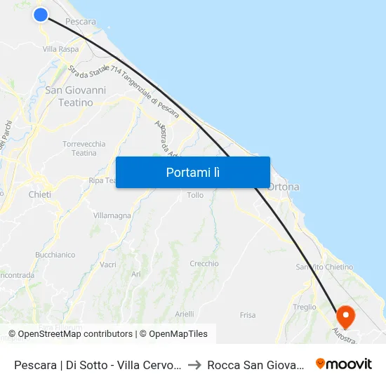 Pescara | Di Sotto - Villa Cervone to Rocca San Giovanni map