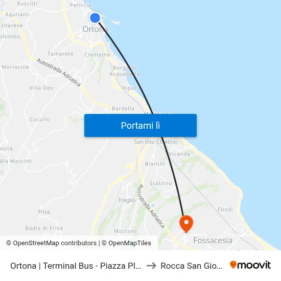Ortona | Terminal Bus - Piazza Plebiscito to Rocca San Giovanni map